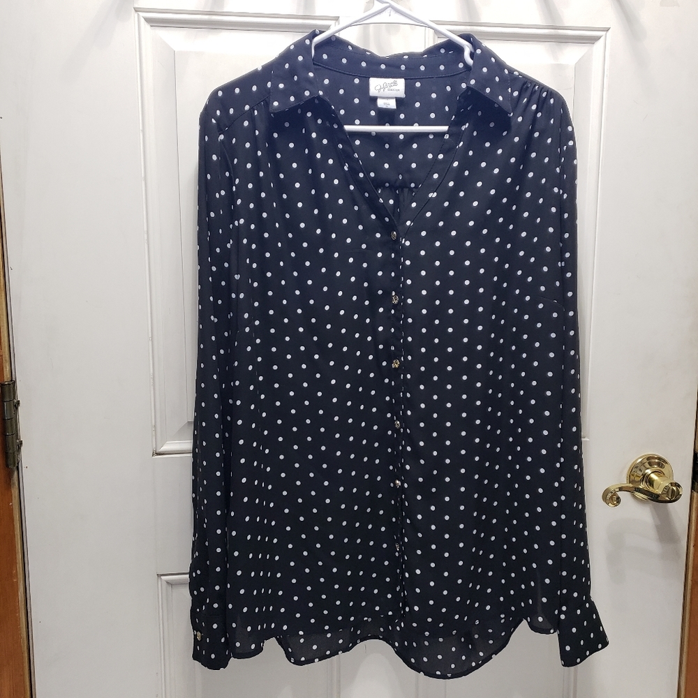 Jaclyn Smith Polka Dots Black long sleeve Top XL